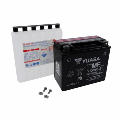 YUASA Battery, 18 amps (YTX20L) Dry With Acid Bottle
